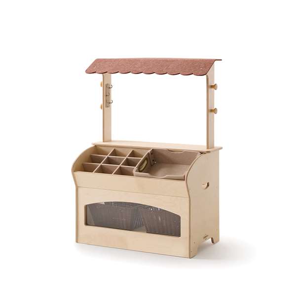 Seoras Birch Market Stand (Solid Kickplate) with Wicker baskets.