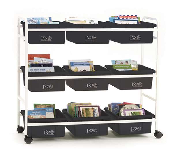 Book Browser Cart includes 9 Large Open Tubs (BB005-9-RCY)