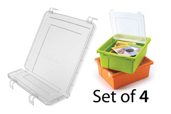 The hinge eliminates the need to remove the lid when accessing materials inside, so no missing lids!