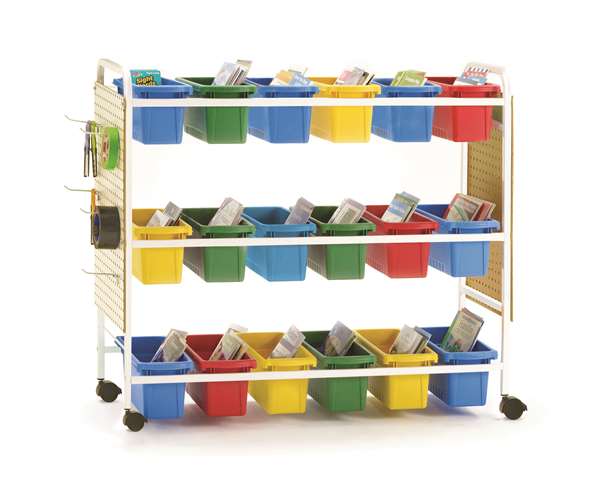Deluxe Leveled Reading Book Browser Cart with Pegboard Kit includes 20 hooks