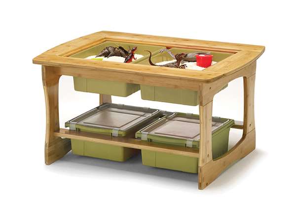 Bamboo Sensory Table with sage tubs