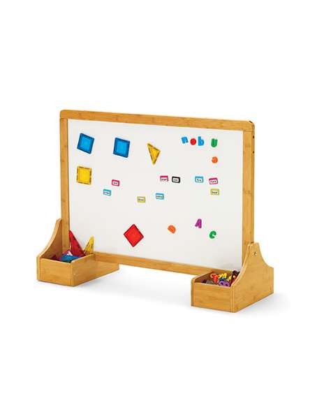 Double-sided magnetic whiteboard can be assembled in portrait or landscape format (landscape shown)