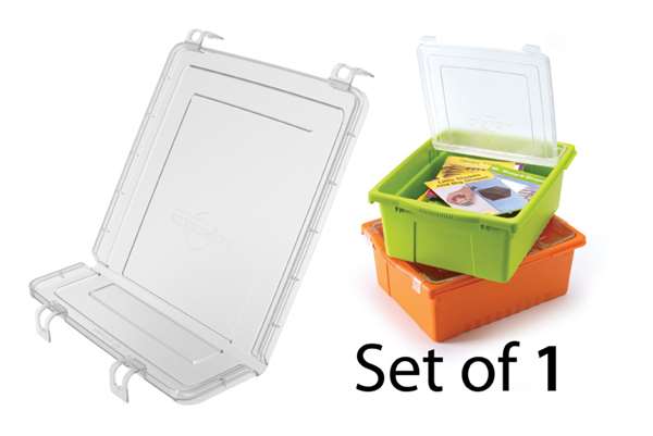  The hinge eliminates the need to remove the lid when accessing materials inside, so no missing  lids!