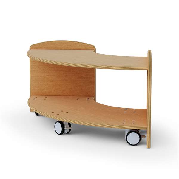 Curved corner shelf with casters