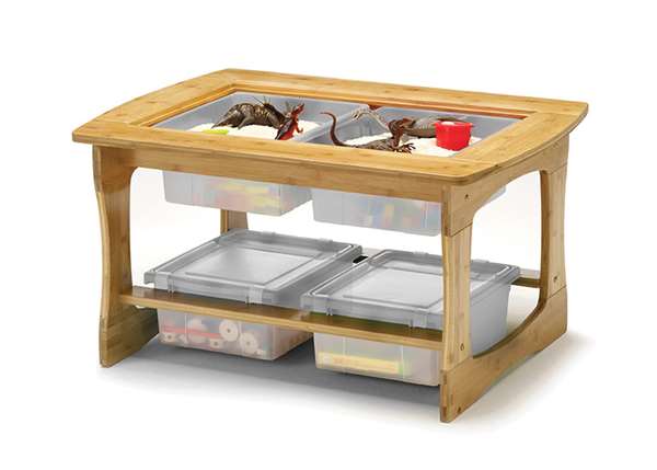 Bamboo Sensory Table with clear tubs 
