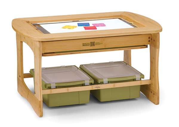 Bamboo Sensory Light Table with sage tubs